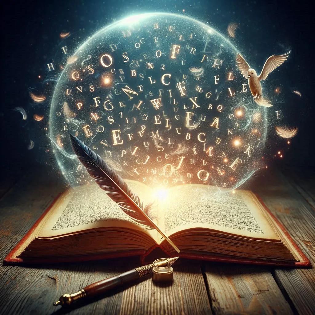 livre narratif d'entreprise Un livre ouvert dont les lettres s'échappent dans une bulle d'énergie.