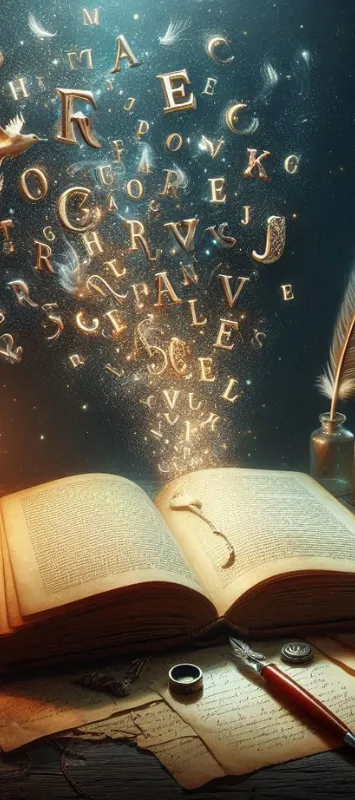 header-recits un livre ouvert et le récit d'un accompagnement à l'écriture qui s'envolent en une multitude de lettres.